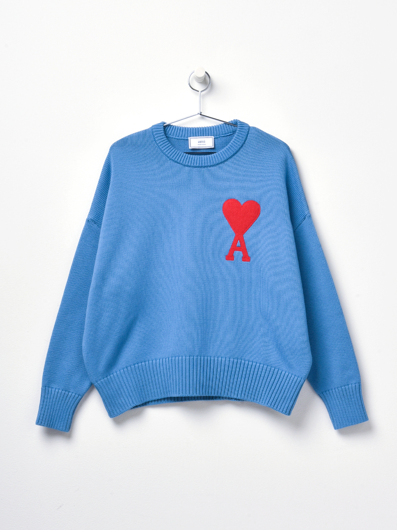 ami paris OVERSIZE FRIEND OF HEART CREWNECK SWEATER - BLUE