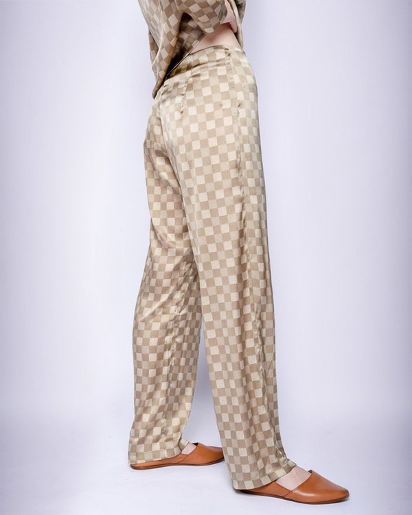 Baserange Jackson Silk Pants - Green Checks Baserange Jackson Silk Pants - Green Checks