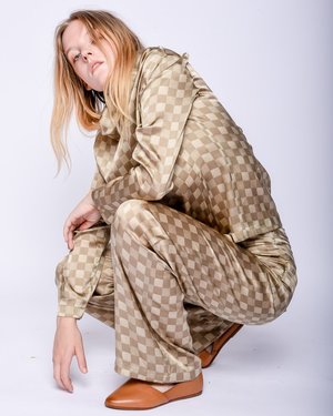 Baserange Jackson Silk Pants - Green Checks Baserange Jackson Silk Pants - Green Checks