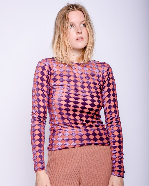 Baserange Omo Long Sleeve Tee - Velours Purple Check | Garmentory