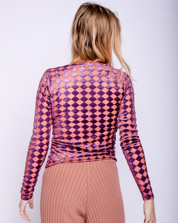 Baserange Omo Long Sleeve Tee - Velours Purple Check | Garmentory