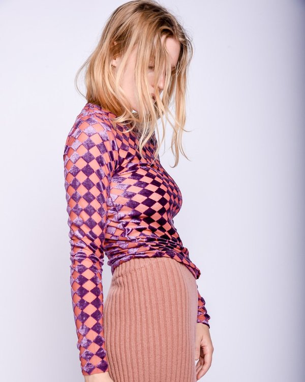 Baserange Omo Long Sleeve Tee - Velours Purple Check | Garmentory