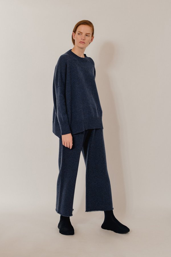 Oyuna Aila Jersey Knit Cashmere Pullover - Dark Blue Rain Oyuna Aila Jersey Knit Cashmere Pullover - Dark Blue Rain