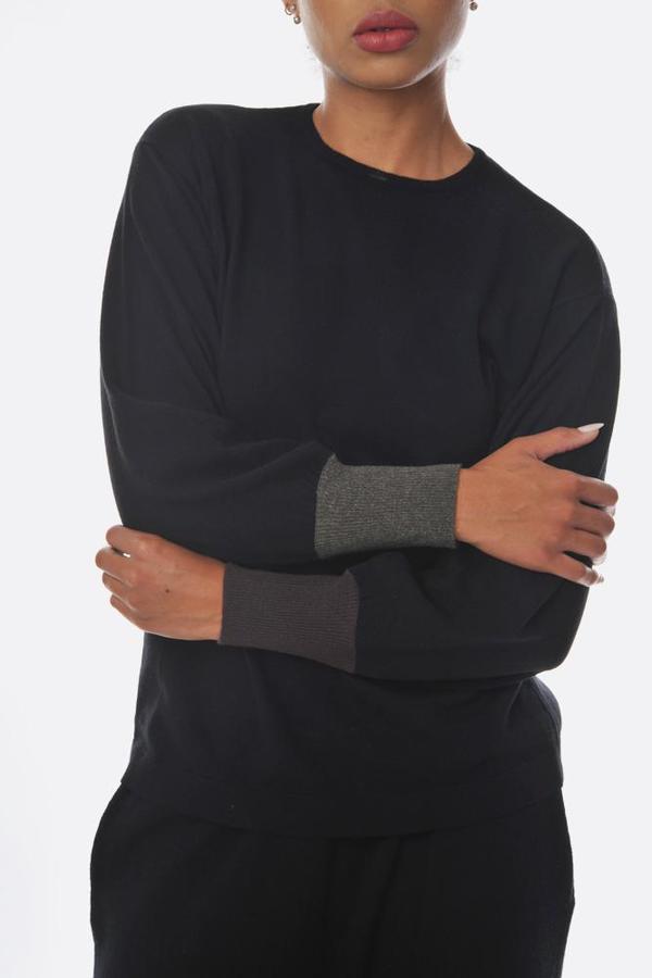 Oyuna Contrast Cuff Cashmere Blend Pullover - Black Oyuna Contrast Cuff Cashmere Blend Pullover - Black