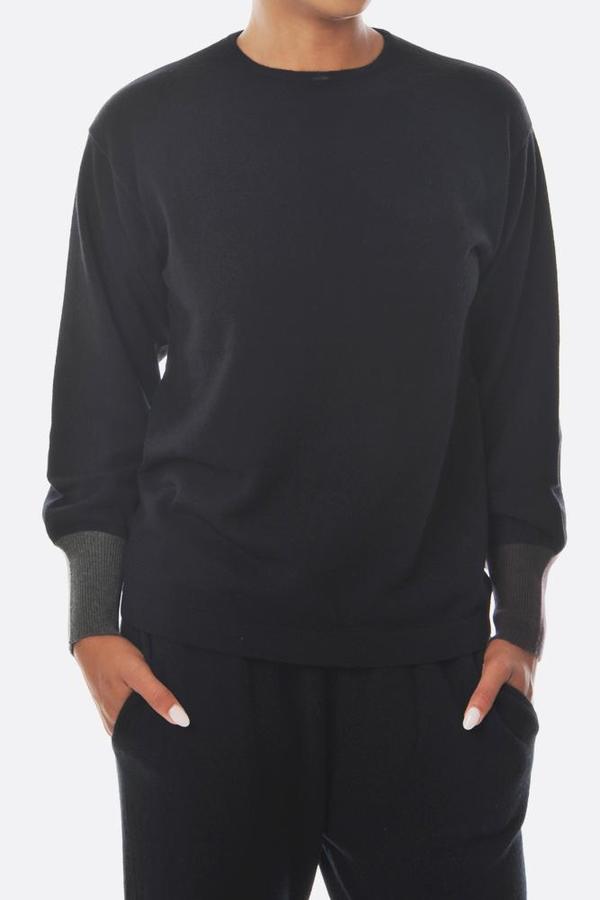 Oyuna Contrast Cuff Cashmere Blend Pullover - Black Oyuna Contrast Cuff Cashmere Blend Pullover - Black