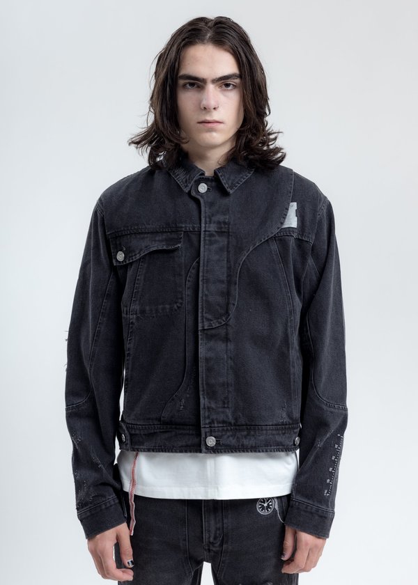 C2H4 Distressed Chaotic Denim Jacket - Black C2H4 Distressed Chaotic Denim Jacket - Black