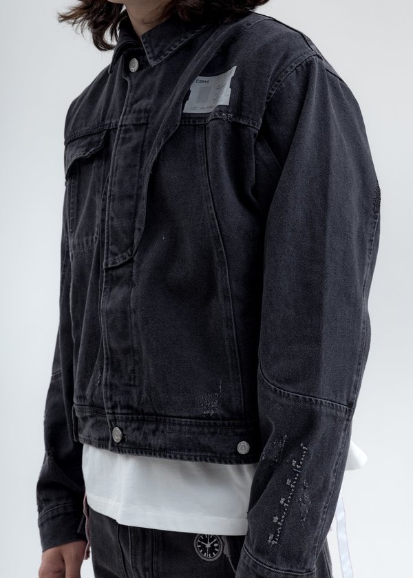 C2H4 Distressed Chaotic Denim Jacket - Black C2H4 Distressed Chaotic Denim Jacket - Black