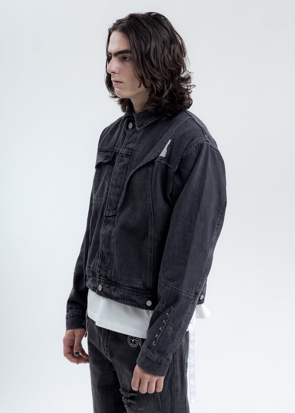 C2H4 Distressed Chaotic Denim Jacket - Black C2H4 Distressed Chaotic Denim Jacket - Black
