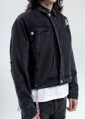 C2H4 Distressed Chaotic Denim Jacket - Black C2H4 Distressed Chaotic Denim Jacket - Black