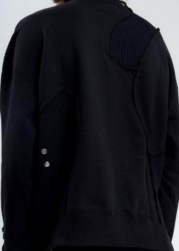 C2H4 Distressed Paneled Crewneck - Black C2H4 Distressed Paneled Crewneck - Black