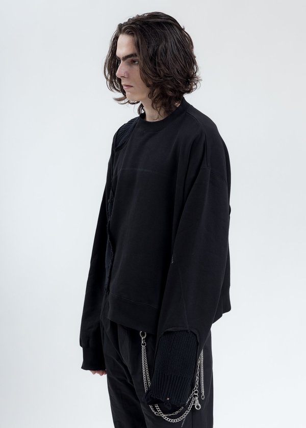 C2H4 Distressed Paneled Crewneck - Black C2H4 Distressed Paneled Crewneck - Black