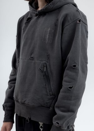 C2H4 Distressed Sculpture Print Hoodie - Black C2H4 Distressed Sculpture Print Hoodie - Black