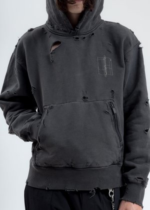 C2H4 Distressed Sculpture Print Hoodie - Black C2H4 Distressed Sculpture Print Hoodie - Black