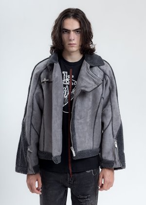 C2H4 Paneled Streamline Shearling Jacket - Grey C2H4 Paneled Streamline Shearling Jacket - Grey