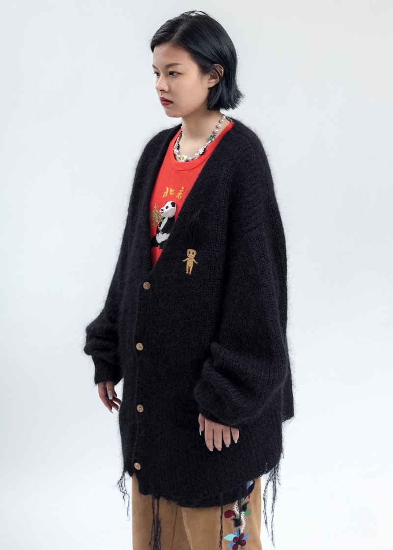 Doublet Doll Embroidery Mohair Cardigan - Black | Garmentory 