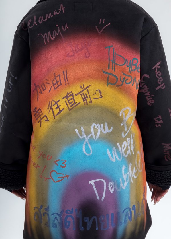 Doublet Message Hand Painted Mouton Coat - Black Doublet Message Hand Painted Mouton Coat - Black