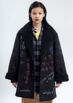 Doublet Message Hand Painted Mouton Coat - Black Doublet Message Hand Painted Mouton Coat - Black