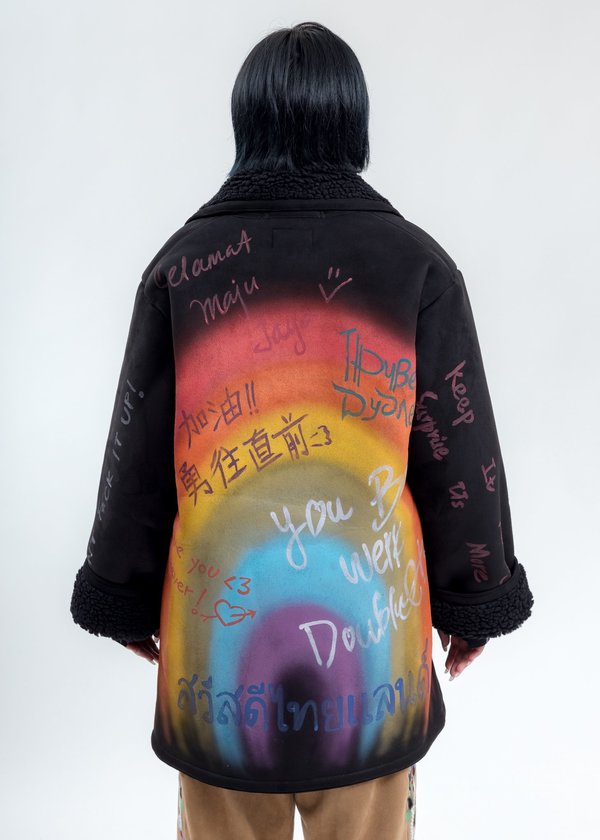 Doublet Message Hand Painted Mouton Coat - Black Doublet Message Hand Painted Mouton Coat - Black