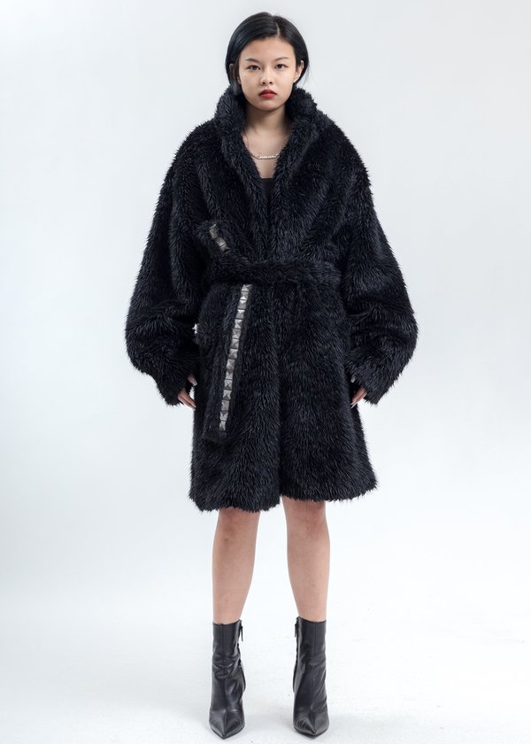 Doublet Spike Fur Long Coat - Black Doublet Spike Fur Long Coat - Black
