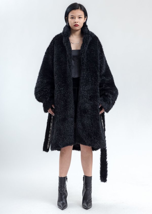 Doublet Spike Fur Long Coat - Black Doublet Spike Fur Long Coat - Black