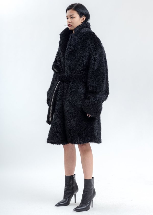 Doublet Spike Fur Long Coat - Black Doublet Spike Fur Long Coat - Black