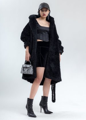 Doublet Spike Fur Long Coat - Black Doublet Spike Fur Long Coat - Black