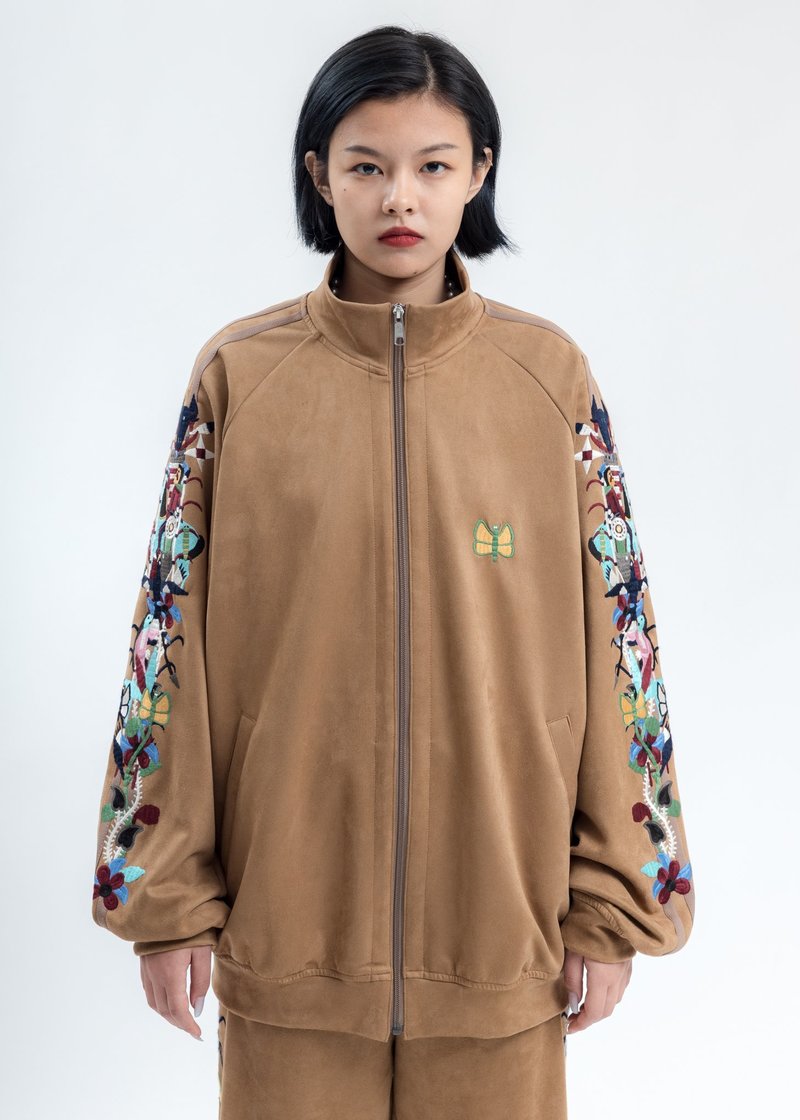 Doublet Chaos Embroidery Suede Track Jacket - Camel | Garmentory