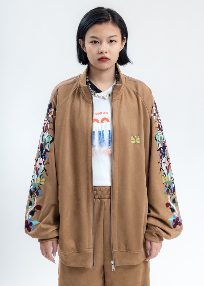 Doublet Chaos Embroidery Suede Track Jacket - Camel | Garmentory