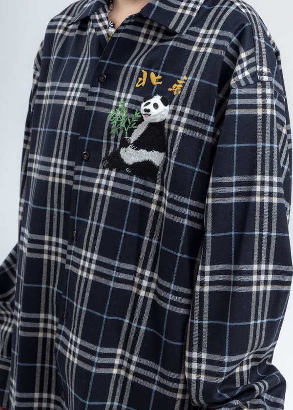 Doublet Puppet Animal Embroidery Check Shirt - Navy Doublet Puppet Animal Embroidery Check Shirt - Navy