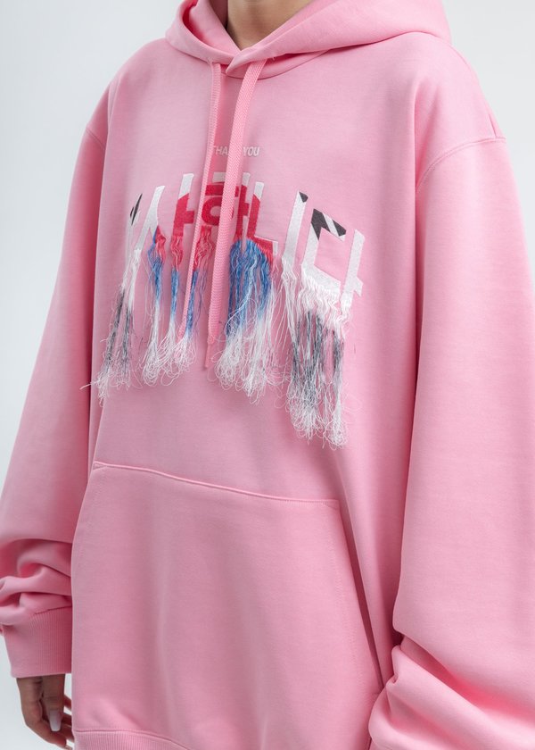 Doublet Thank You Fringe Embroidery Hoodie - Pink Doublet Thank You Fringe Embroidery Hoodie - Pink