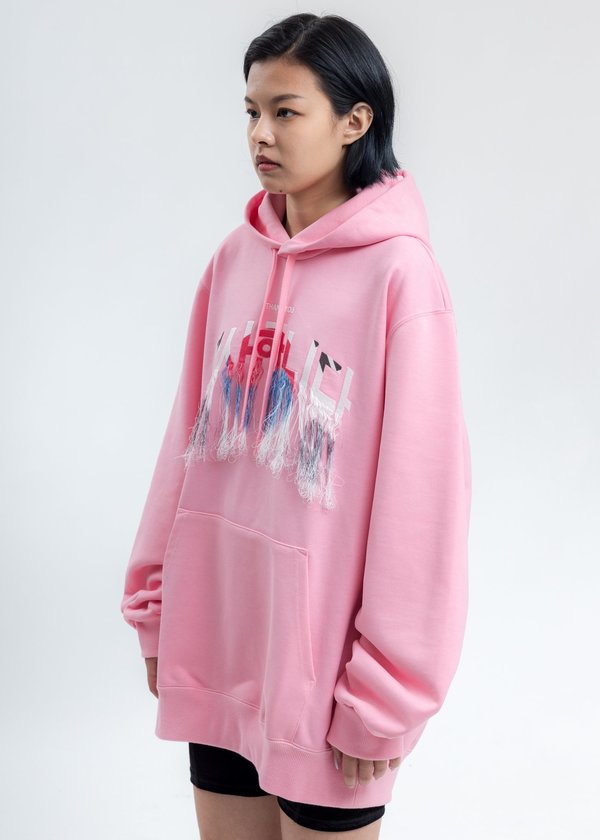 Doublet Thank You Fringe Embroidery Hoodie - Pink Doublet Thank You Fringe Embroidery Hoodie - Pink
