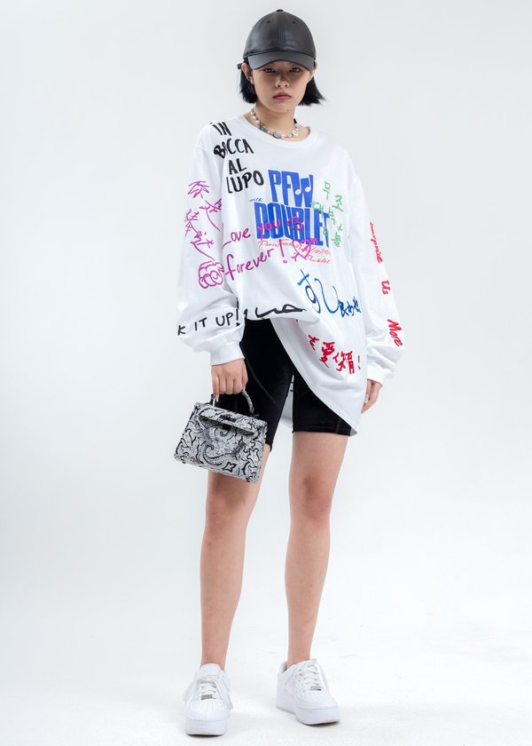 トップス doublet MESSAGE EMBROIDERY LONG SLEEVE Doublet Message Embroidery Long Sleeve - Black | Garmentory