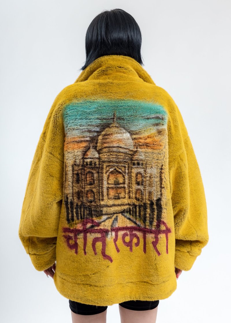 Doublet Hand Painted Fur Jacket - yellow | Garmentory 