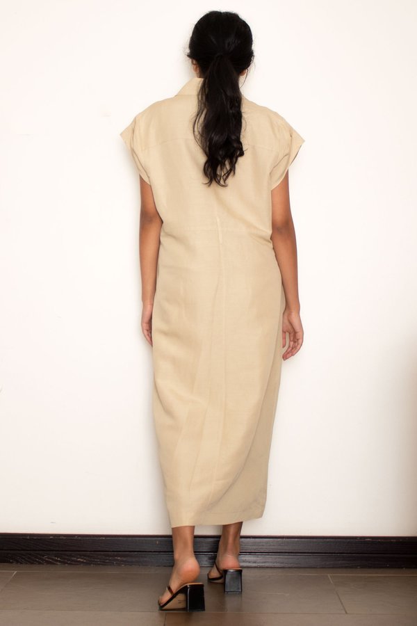 W A N T S Short Sleeve Safari Dress - Beige | Garmentory W A N T S Short Sleeve Safari Dress - Beige | Garmentory