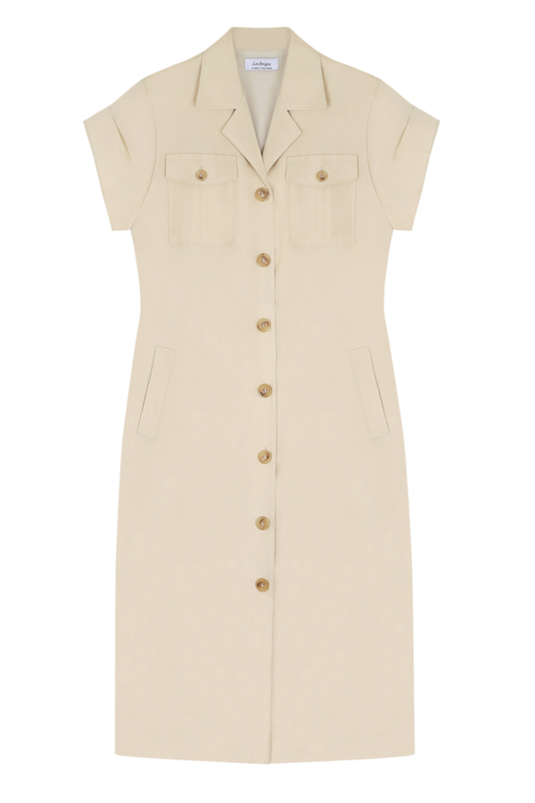 beige safari dress DROP-WAIST PLEATED MINI DRESS  Sweet Chilling