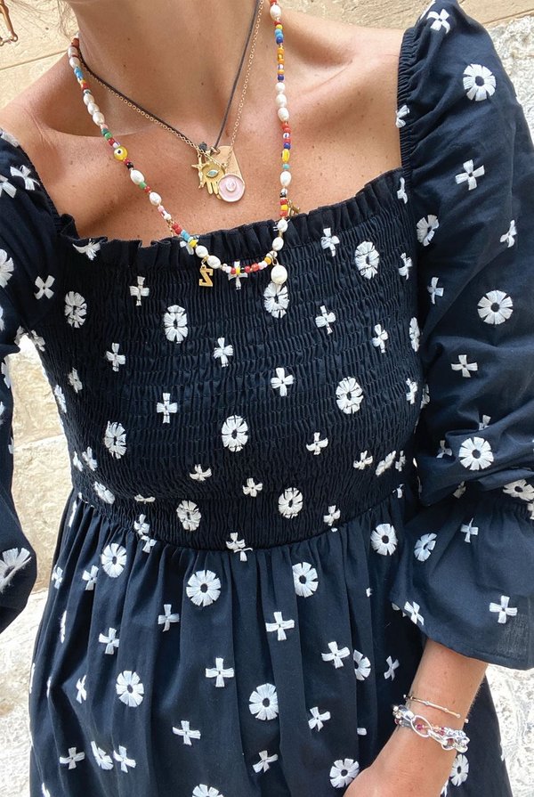NEVER FULLY DRESSED Monochrome Embroidered Cross Print Dress - BLACK | Garmentory NEVER FULLY DRESSED Monochrome Embroidered Cross Print Dress - BLACK | Garmentory