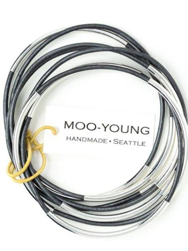 MOO-YOUNG Skinny Leather Bangles - Leather / Gold or Silver Plate MOO-YOUNG Skinny Leather Bangles - Leather / Gold or Silver Plate