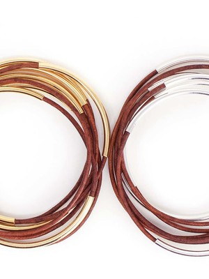 MOO-YOUNG Skinny Leather Bangles - Leather / Gold or Silver Plate MOO-YOUNG Skinny Leather Bangles - Leather / Gold or Silver Plate
