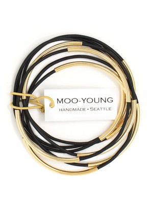 MOO-YOUNG Skinny Leather Bangles - Leather / Gold or Silver Plate MOO-YOUNG Skinny Leather Bangles - Leather / Gold or Silver Plate