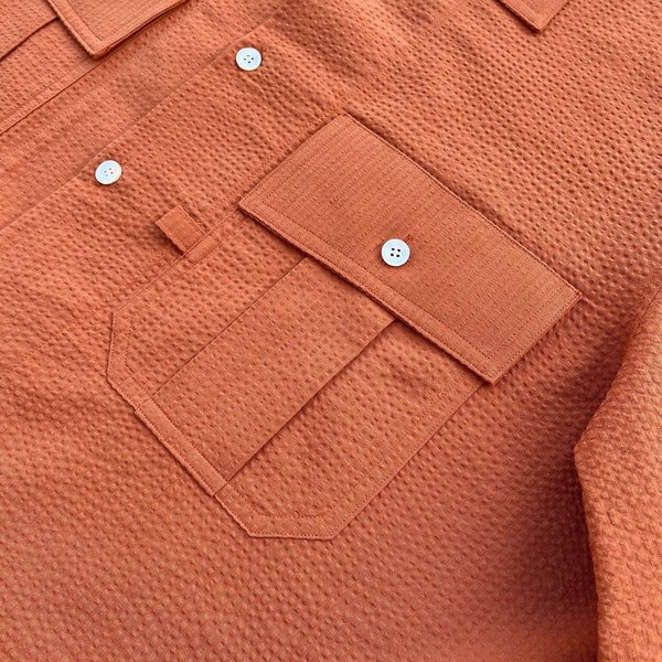 Tony Shirtmakers Japanese Tonal Seersucker Fly Fish & Hike Camp Shirt - Burnt Orange