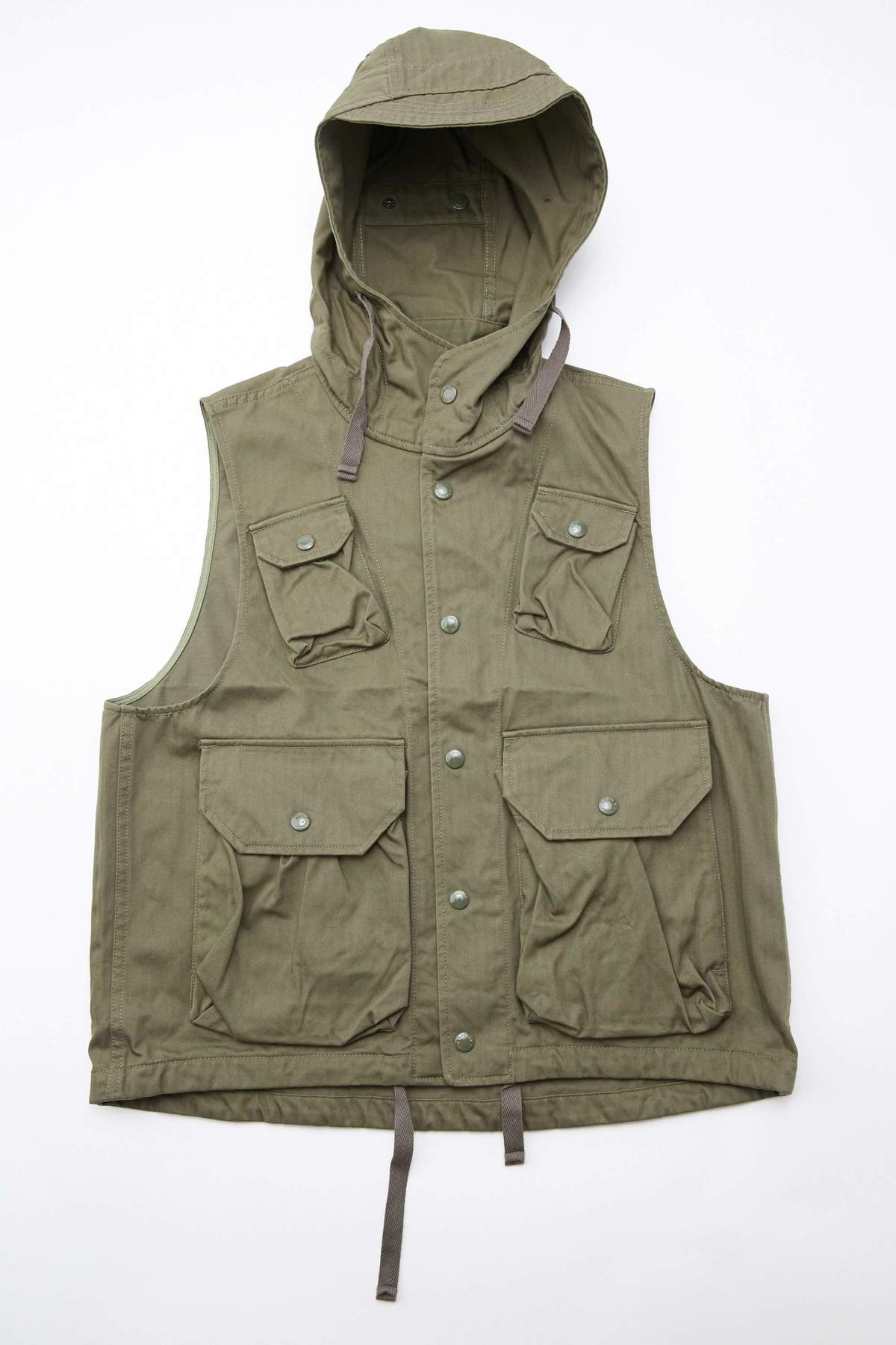 Engineered Garments Field Vest in Cotton Herringbone Twill - Olive ...