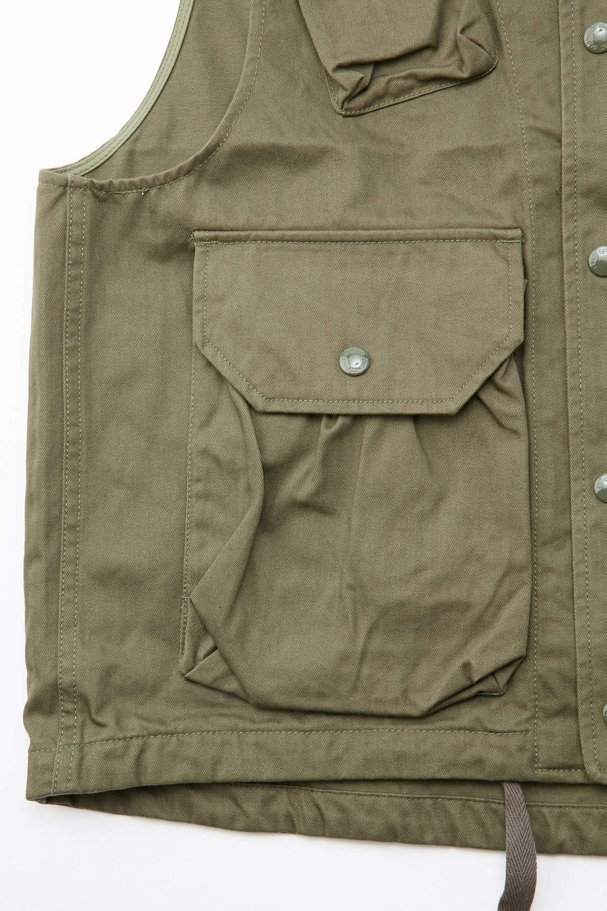 Engineered Garments Field Vest in Cotton Herringbone Twill - Olive ...