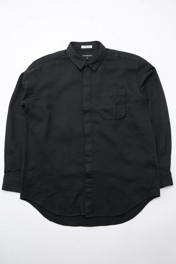 Engineered Garments Cotton Waffle Pique Short Collar Shirt - Black Engineered Garments Cotton Waffle Pique Short Collar Shirt - Black