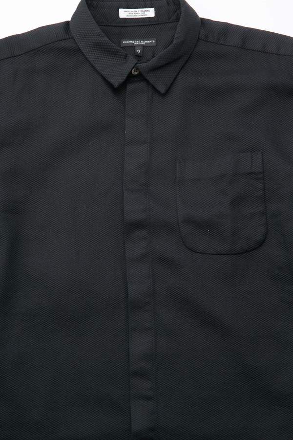 Engineered Garments Cotton Waffle Pique Short Collar Shirt - Black Engineered Garments Cotton Waffle Pique Short Collar Shirt - Black