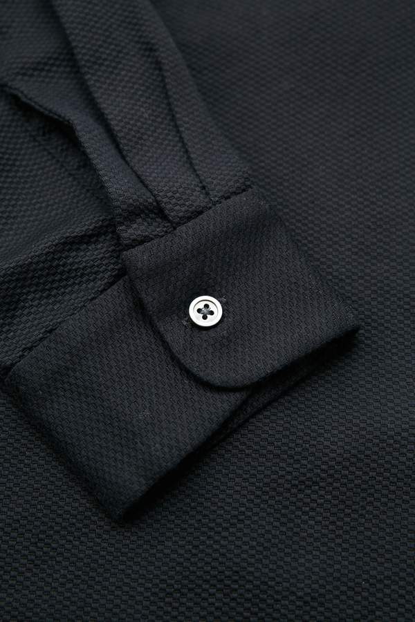 Engineered Garments Cotton Waffle Pique Short Collar Shirt - Black Engineered Garments Cotton Waffle Pique Short Collar Shirt - Black