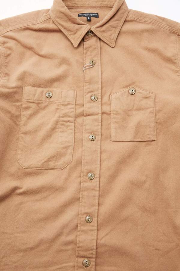 Engineered Garments Solid Cotton Flannel Work Shirt - Khaki Engineered Garments Solid Cotton Flannel Work Shirt - Khaki
