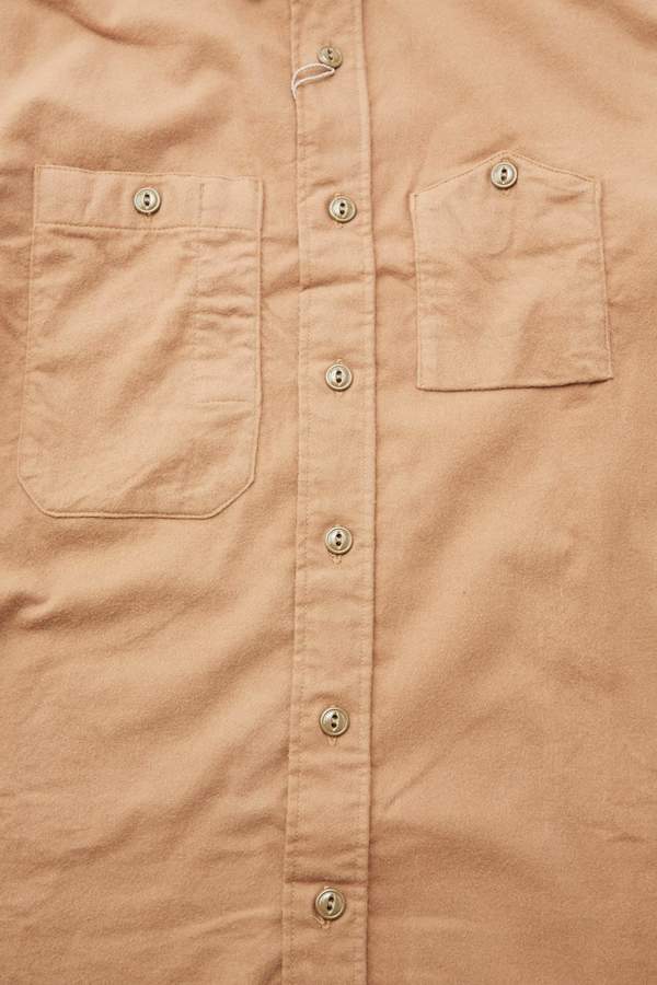 Engineered Garments Solid Cotton Flannel Work Shirt - Khaki Engineered Garments Solid Cotton Flannel Work Shirt - Khaki