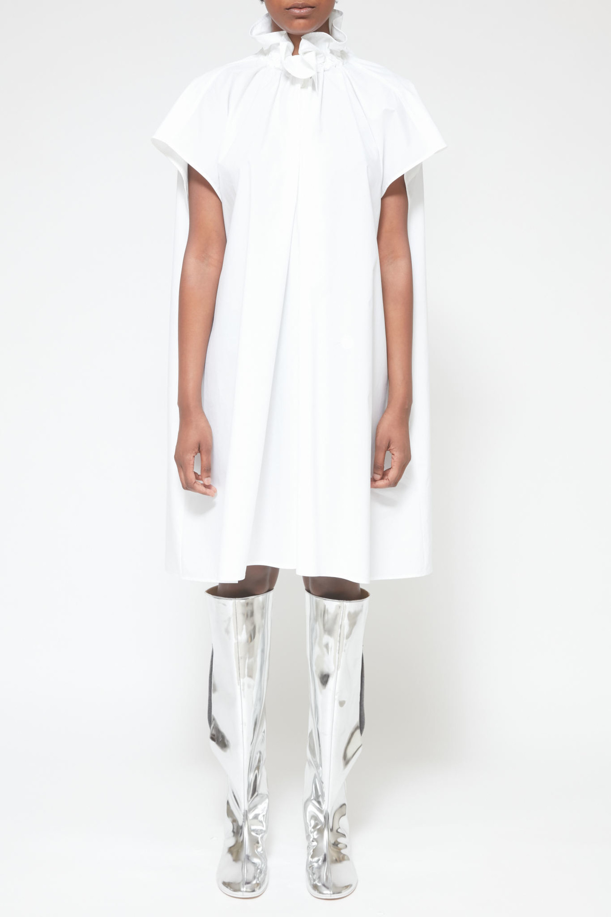 19SS✨️メゾンマルジェラ Cotton Poplin Rain Dress MM6 Maison Margiela Ruffle Collar Poplin Shirt Dress - White