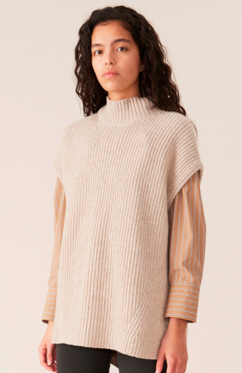 Ganni Rib Knit Vest Brazilian Sand Garmentory