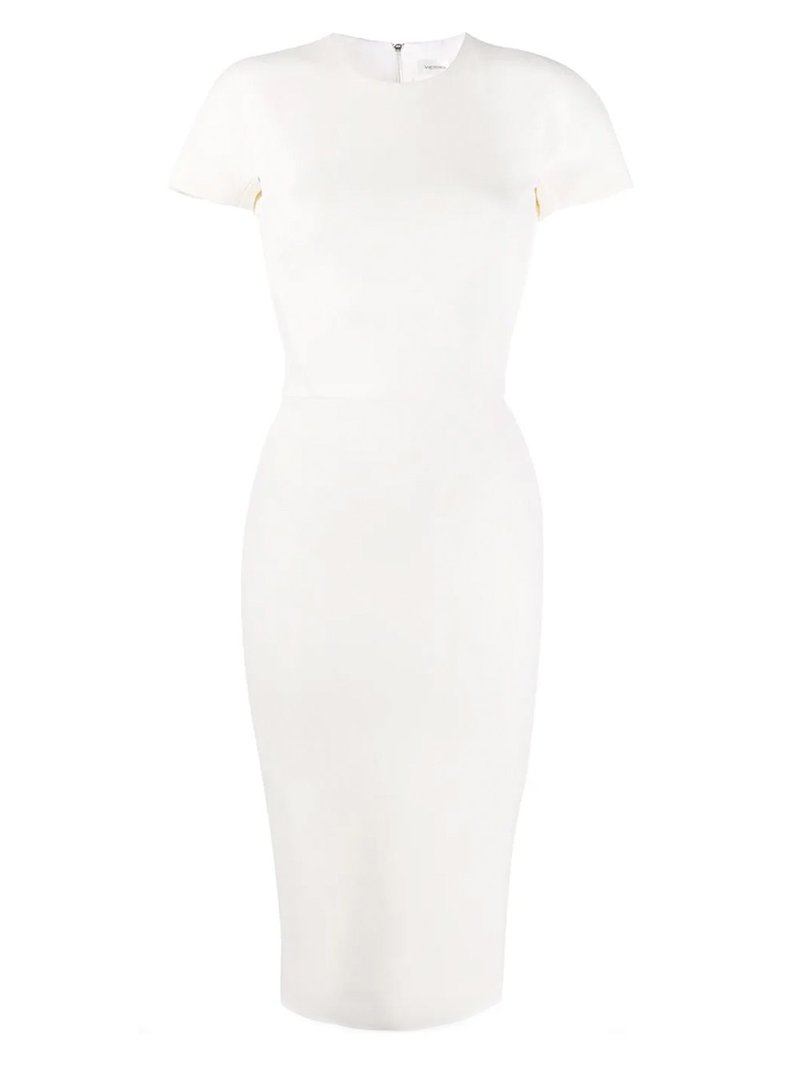 victoria beckham cream dress VICTORIA BECKHAM Pleated cady midi dress